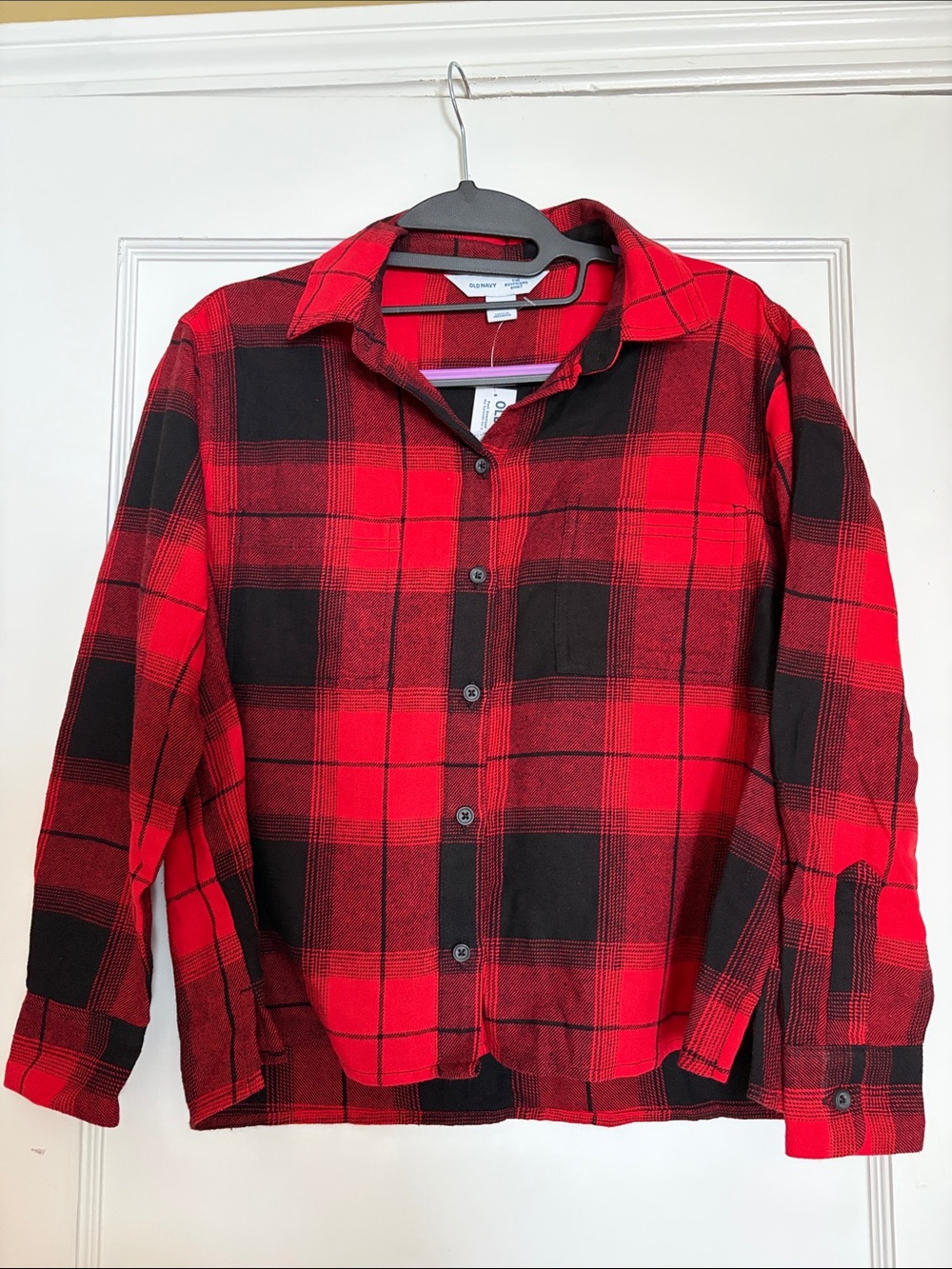 Old Navy The Boyfriend Shirt Plaid Red Black XS Petite